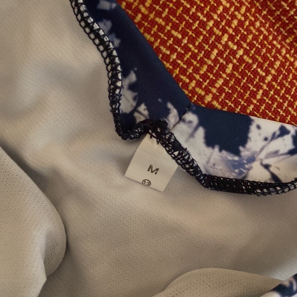 Woman’s 2 Pc Swimsuit Medium Blue and White - Picture 2 of 7